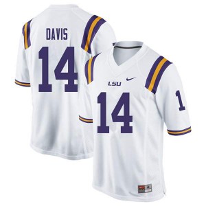 Mens Drake Davis White LSU #14 Stitched Jerseys