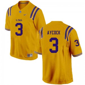 Men's AJ Aycock Gold LSU #3 Official Jersey