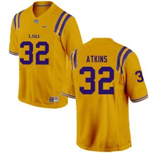 Men Avery Atkins Gold Louisiana State Tigers #32 Stitch Jersey