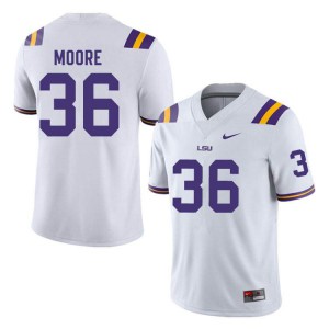Men's Derian Moore White LSU Tigers #36 Stitched Jerseys