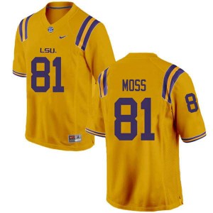 Men Thaddeus Moss Gold LSU #81 Stitch Jerseys