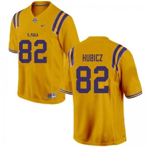 Mens Brandon Hubicz Gold Louisiana State Tigers #82 Stitch Jersey