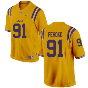 Men's Breiden Fehoko Gold LSU #91 Stitched Jerseys