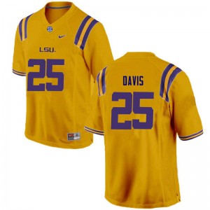 Men Drake Davis Gold LSU Tigers #25 Stitch Jerseys