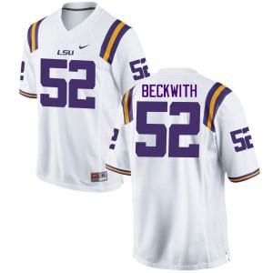 Mens Kendell Beckwith White LSU Tigers #52 Stitch Jersey