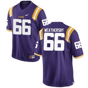 Men's Toby Weathersby Purple LSU #66 Stitched Jersey