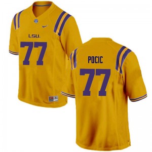 Mens Ethan Pocic Gold LSU #77 Stitched Jersey