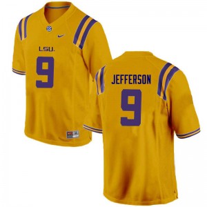 Men's Rickey Jefferson Gold LSU #9 Stitch Jerseys