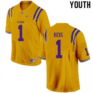 Youth Elias Ricks Gold Louisiana State Tigers #1 Stitched Jerseys