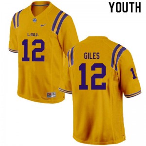 Youth Jonathan Giles Gold LSU #12 Stitch Jerseys