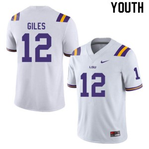 Youth Jonathan Giles White Louisiana State Tigers #12 Stitched Jerseys