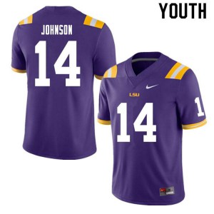Youth Max Johnson Purple LSU #14 Embroidery Jerseys