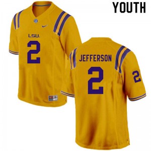 Youth Justin Jefferson Gold Louisiana State Tigers #2 Embroidery Jersey