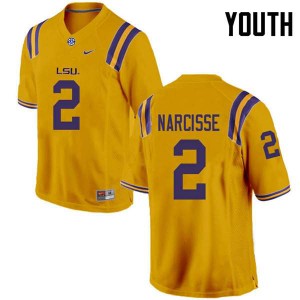 Youth Lowell Narcisse Gold LSU #2 Football Jersey