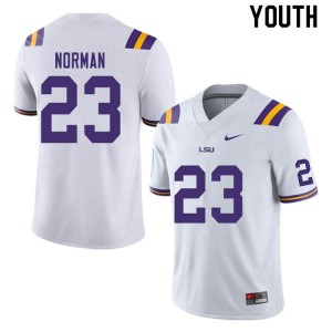 Youth Corren Norman White LSU Tigers #23 Stitch Jersey