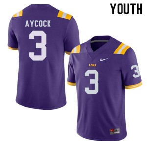 Youth AJ Aycock Purple Louisiana State Tigers #3 Stitch Jerseys