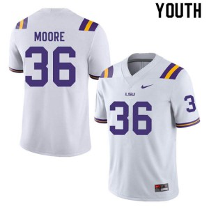 Youth Derian Moore White LSU #36 NCAA Jerseys