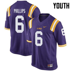 Youth Jacob Phillips Purple Louisiana State Tigers #6 University Jerseys