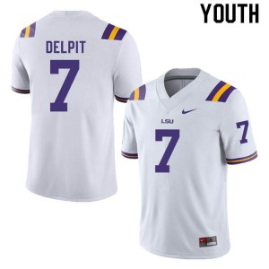 Youth Grant Delpit White LSU #7 Stitched Jerseys