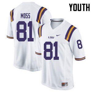 Youth Thaddeus Moss White Louisiana State Tigers #81 Embroidery Jersey