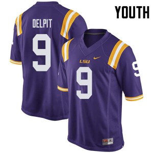 Youth Grant Delpit Purple LSU #9 Stitch Jersey