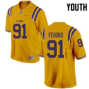 Youth Breiden Fehoko Gold LSU #91 Embroidery Jerseys