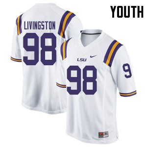 Youth Dominic Livingston White Louisiana State Tigers #98 Stitched Jerseys