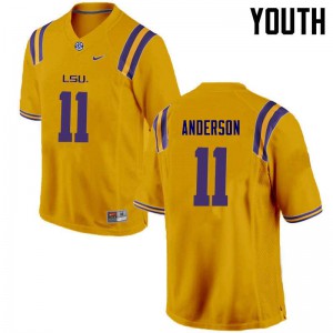 Youth Dee Anderson Gold LSU Tigers #11 Stitch Jersey