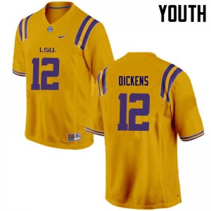 Youth Micah Dickens Gold LSU #12 Official Jersey