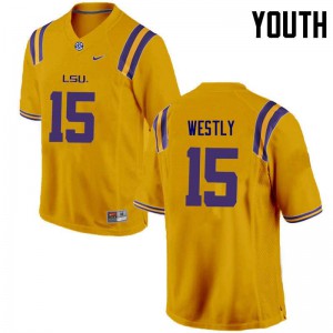 Youth Tony Westly Gold Louisiana State Tigers #15 Embroidery Jerseys