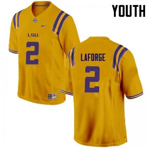 Youth Trey LaForge Gold LSU Tigers #2 Embroidery Jersey