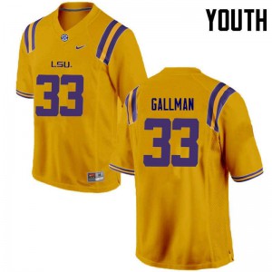 Youth Trey Gallman Gold Louisiana State Tigers #33 Football Jersey
