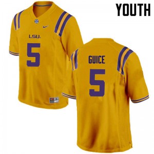Youth Derrius Guice Gold LSU #5 Embroidery Jerseys