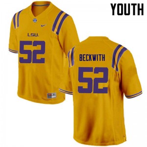 Youth Kendell Beckwith Gold LSU Tigers #52 Embroidery Jerseys