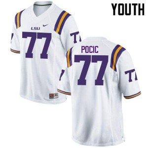 Youth Ethan Pocic White LSU Tigers #77 Embroidery Jerseys