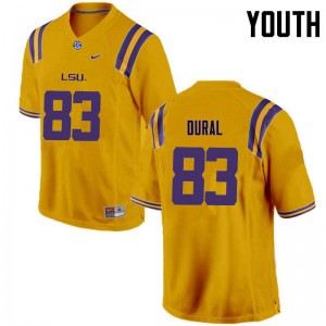 Youth Travin Dural Gold Louisiana State Tigers #83 Embroidery Jersey
